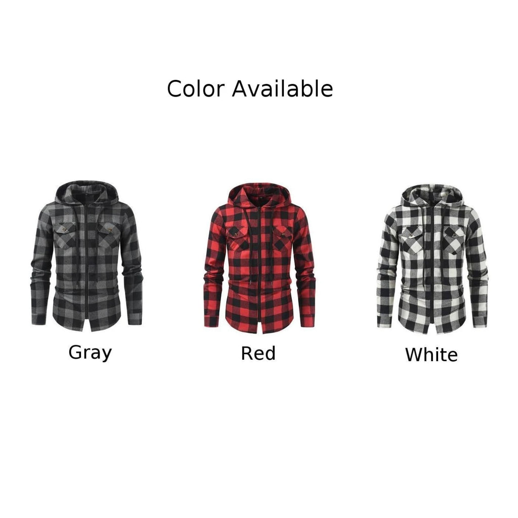 Mans Clothes Shirt Fashion Mens Hooded Lined thin Jacket Long Sleeve Lumberjack Padded Shirt Work Shirt Plaid