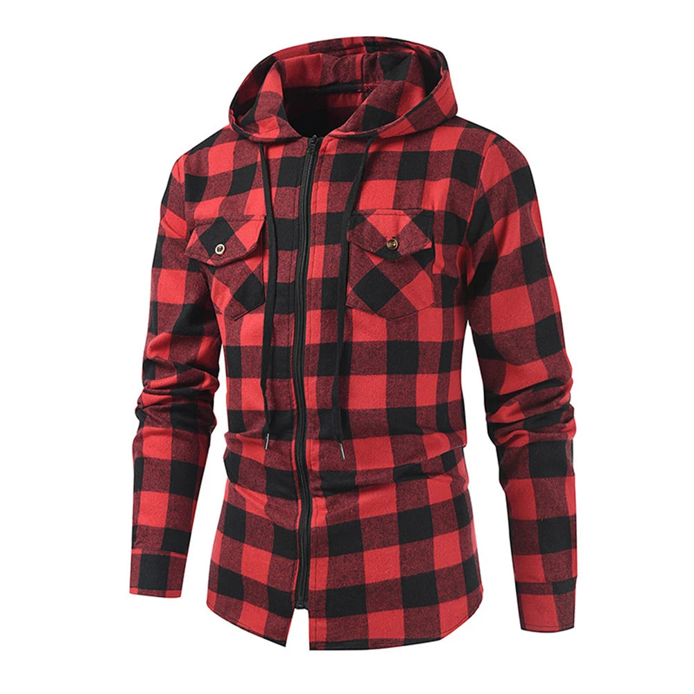 Mans Clothes Shirt Fashion Mens Hooded Lined thin Jacket Long Sleeve Lumberjack Padded Shirt Work Shirt Plaid