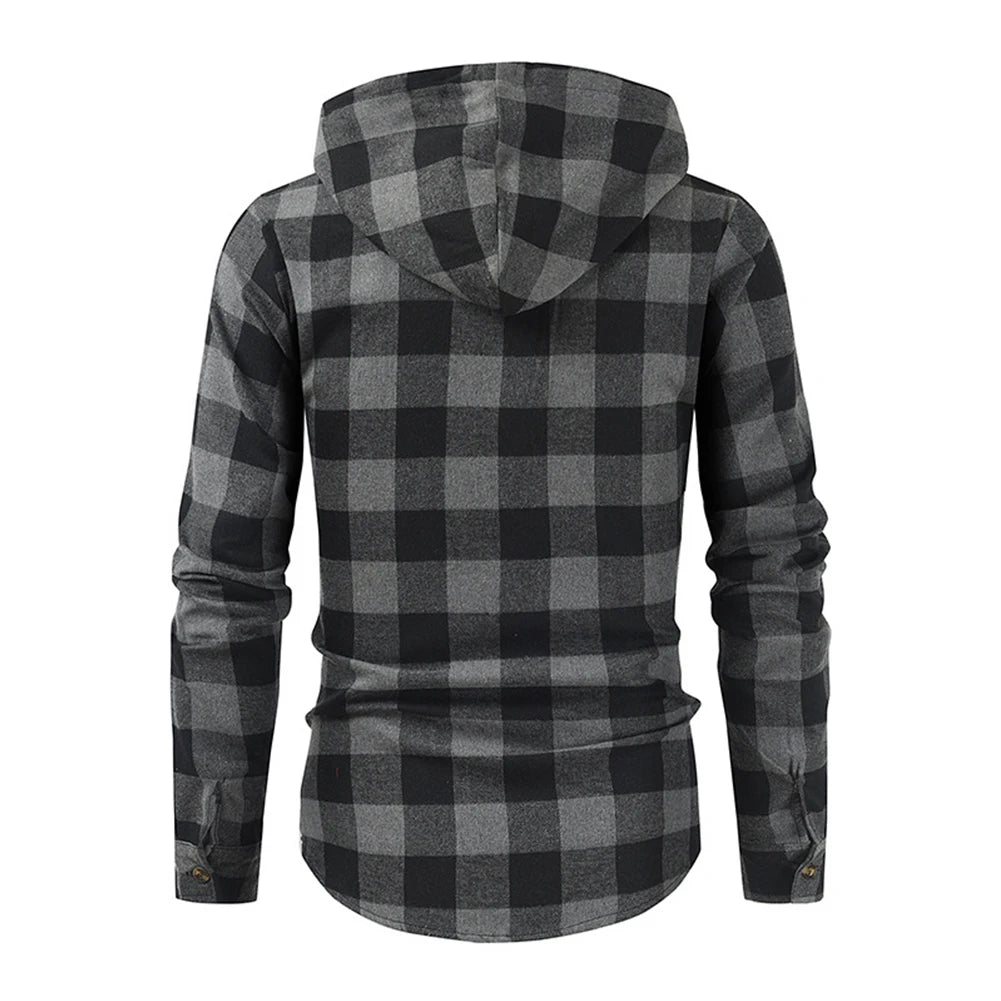 Mans Clothes Shirt Fashion Mens Hooded Lined thin Jacket Long Sleeve Lumberjack Padded Shirt Work Shirt Plaid