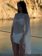 Woman Clothes See-through Chiffon Blouses Sexy Fashion Solid Cover-ups Ladies Elegant Night Club Tops White Black Streetwear