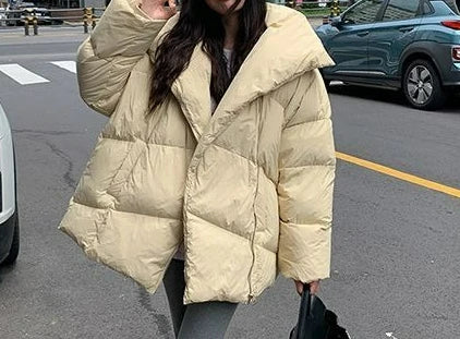 Cotton-padded Clothes with Lapel for Women, Short Down Coat, Thick Winter Coats, New, 2022