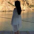 Woman Clothes See-through Chiffon Blouses Sexy Fashion Solid Cover-ups Ladies Elegant Night Club Tops White Black Streetwear