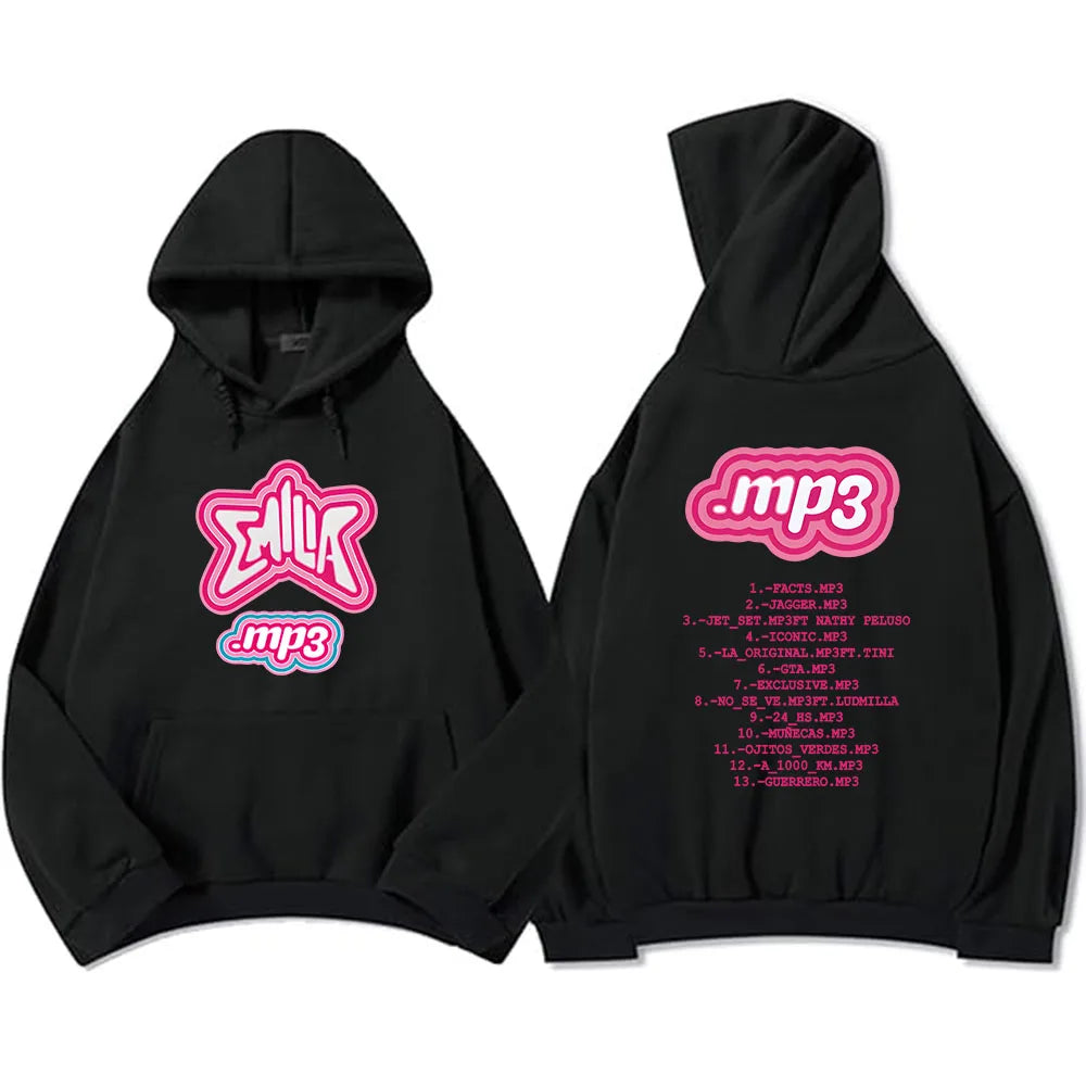 Men Clothes MP3 Emilia Mernes Hoodies Graphic Printing Sweatshirts Winter Casual Long Sleeve Sudaderas Pink Unisex Soft Hoodie