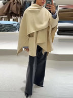 Wool Blended Cloak Coats For Women Loose Jackets Asymmetric Style Fashion Tops Chic  Outwear Autumn Woman High Street Clothes