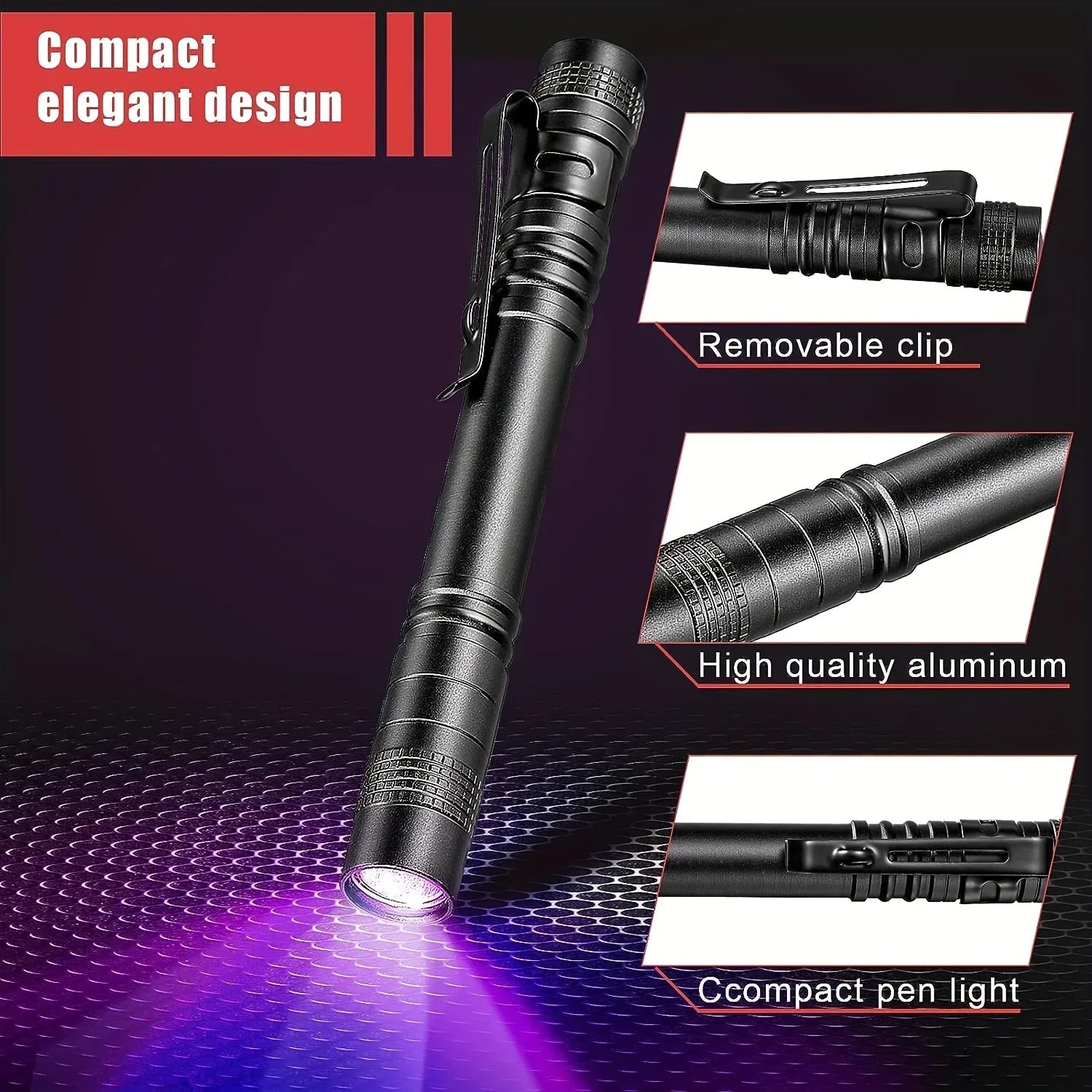 UV Flashlight 395nm Ultraviolet Torch With Pen Clip Portable AAA Batteries Used Violet Light Pet Urine Scorpion Detector UV Lamp