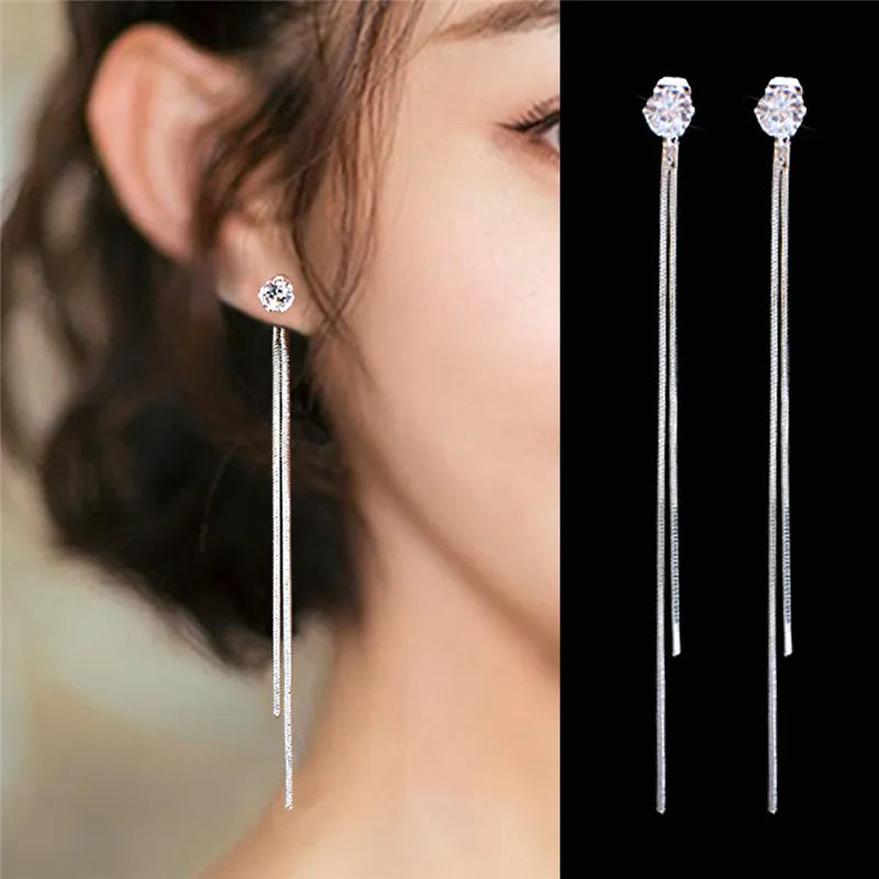 Trend Long Wire Tassel Thread Chain Climb Star Heart Beads Pendants Drop Earrings women's Straight Hanging Earings Jewelry