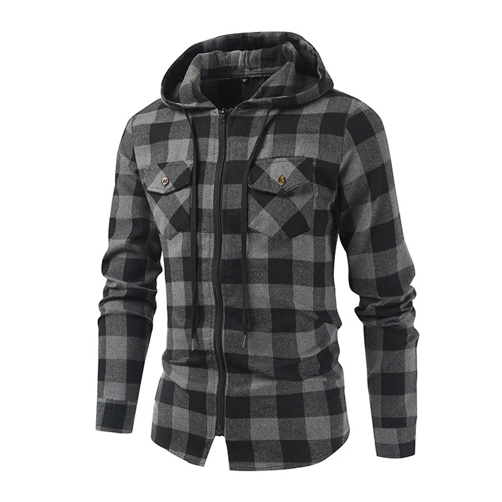 Mans Clothes Shirt Fashion Mens Hooded Lined thin Jacket Long Sleeve Lumberjack Padded Shirt Work Shirt Plaid