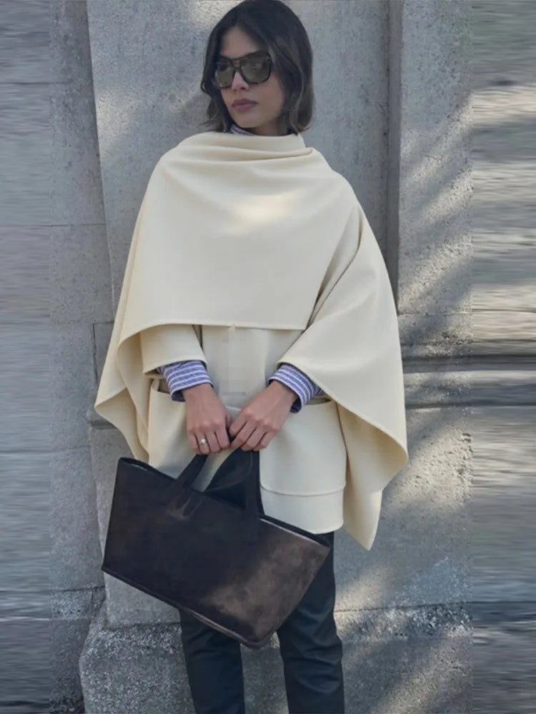 Wool Blended Cloak Coats For Women Loose Jackets Asymmetric Style Fashion Tops Chic  Outwear Autumn Woman High Street Clothes