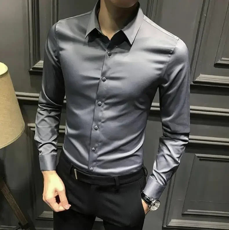 Clothes Business Male Top Plain with Print Men's Shirt and Blouse White Long Sleeve Elegant Hipster Silk Designer Cheap Brand I