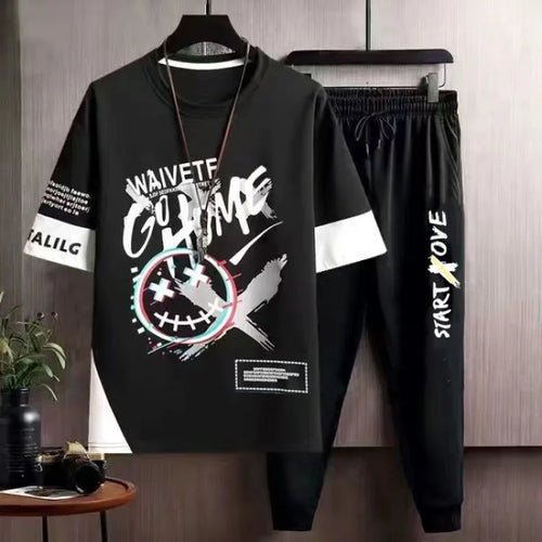 Clothes for Men Cool Stylish Tracksuit Elastic Pants Sets Jogging Polyester Chic Top Sports Suits Novelty In Kpop S Male T Shirt