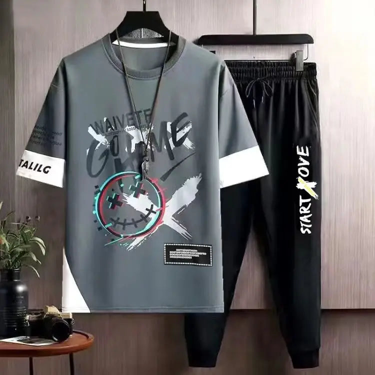 Clothes for Men Cool Stylish Tracksuit Elastic Pants Sets Jogging Polyester Chic Top Sports Suits Novelty In Kpop S Male T Shirt