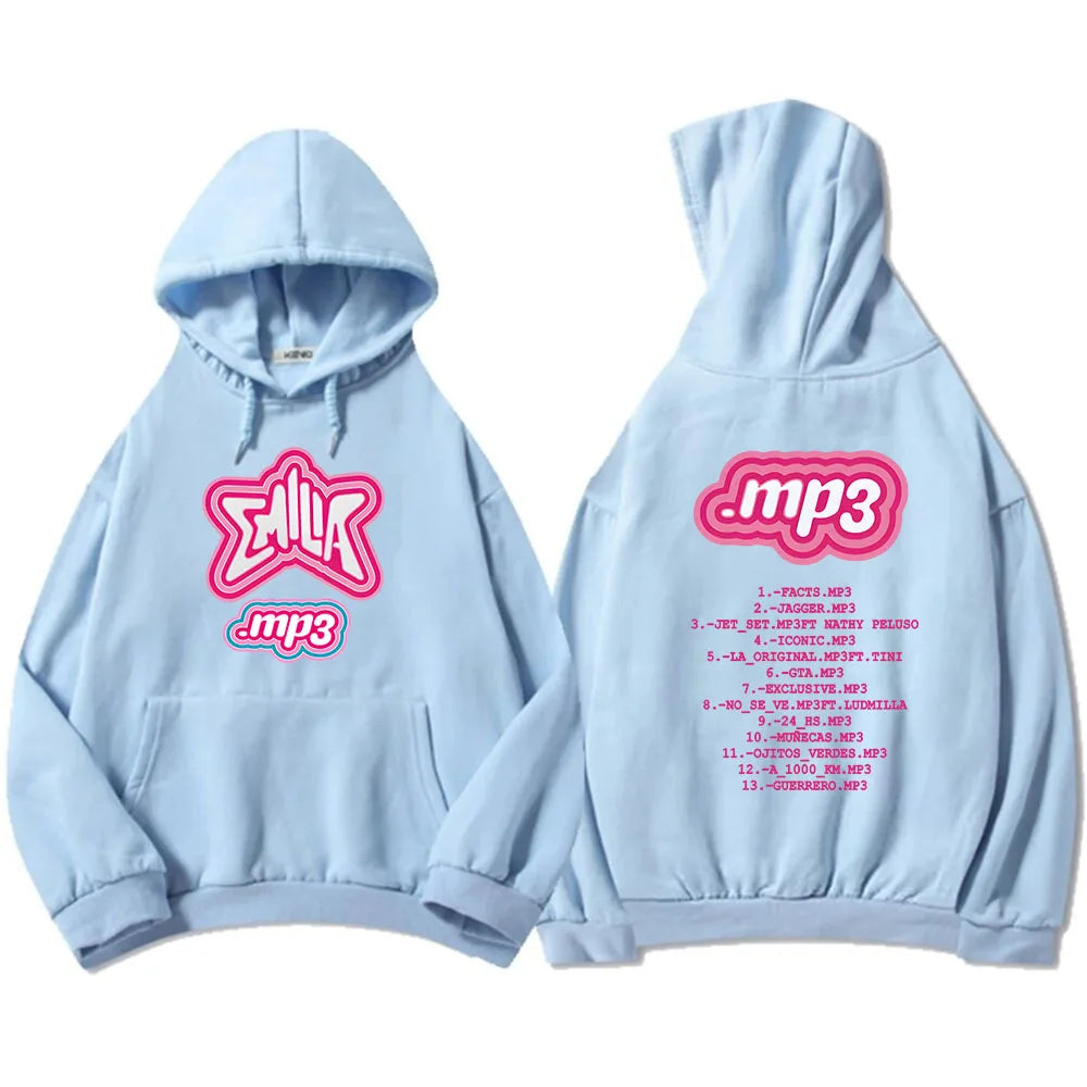 Men Clothes MP3 Emilia Mernes Hoodies Graphic Printing Sweatshirts Winter Casual Long Sleeve Sudaderas Pink Unisex Soft Hoodie
