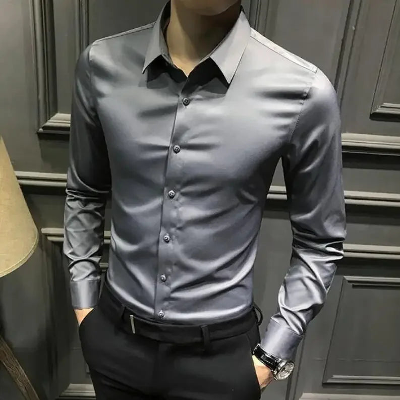 Clothes Business Male Top Plain with Print Men's Shirt and Blouse White Long Sleeve Elegant Hipster Silk Designer Cheap Brand I