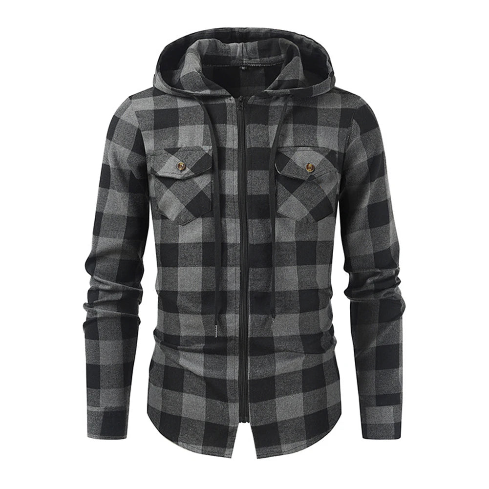 Mans Clothes Shirt Fashion Mens Hooded Lined thin Jacket Long Sleeve Lumberjack Padded Shirt Work Shirt Plaid