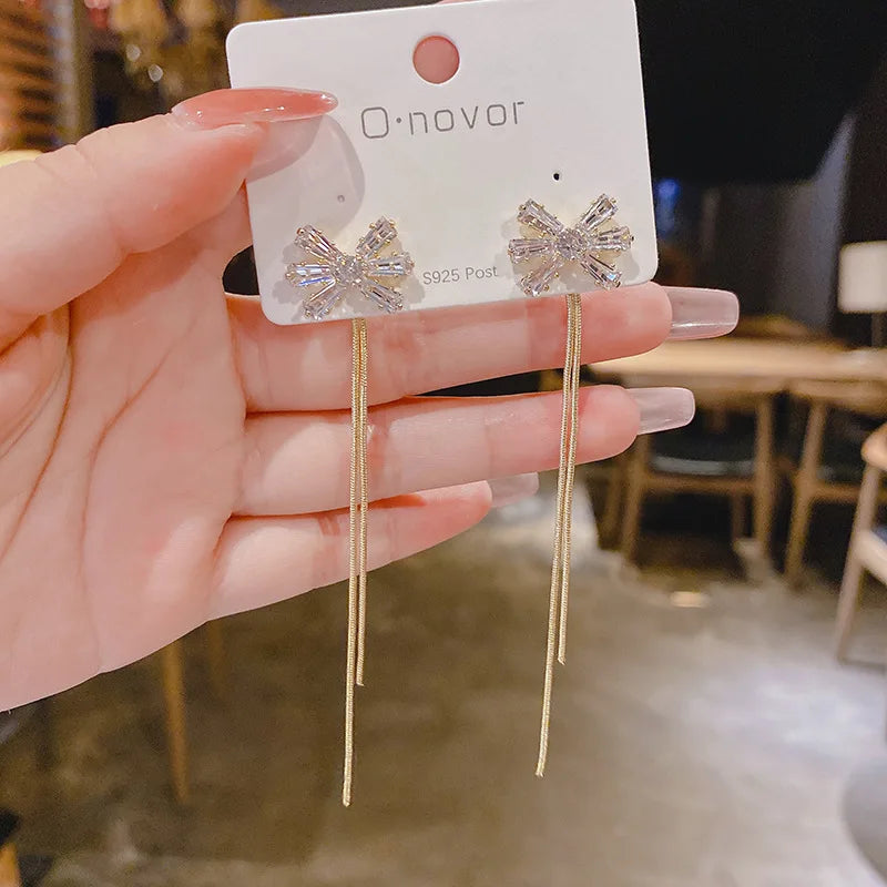 Trend Long Wire Tassel Thread Chain Climb Star Heart Beads Pendants Drop Earrings women's Straight Hanging Earings Jewelry