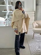 Wool Blended Cloak Coats For Women Loose Jackets Asymmetric Style Fashion Tops Chic  Outwear Autumn Woman High Street Clothes