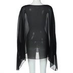 Woman Clothes See-through Chiffon Blouses Sexy Fashion Solid Cover-ups Ladies Elegant Night Club Tops White Black Streetwear