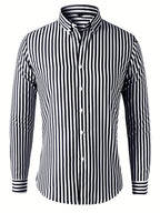 Trendy Stripe Print Men's Casual Button Up Long Sleeve Shirt, Men's Clothes For Spring Summer Autumn, Tops For Men