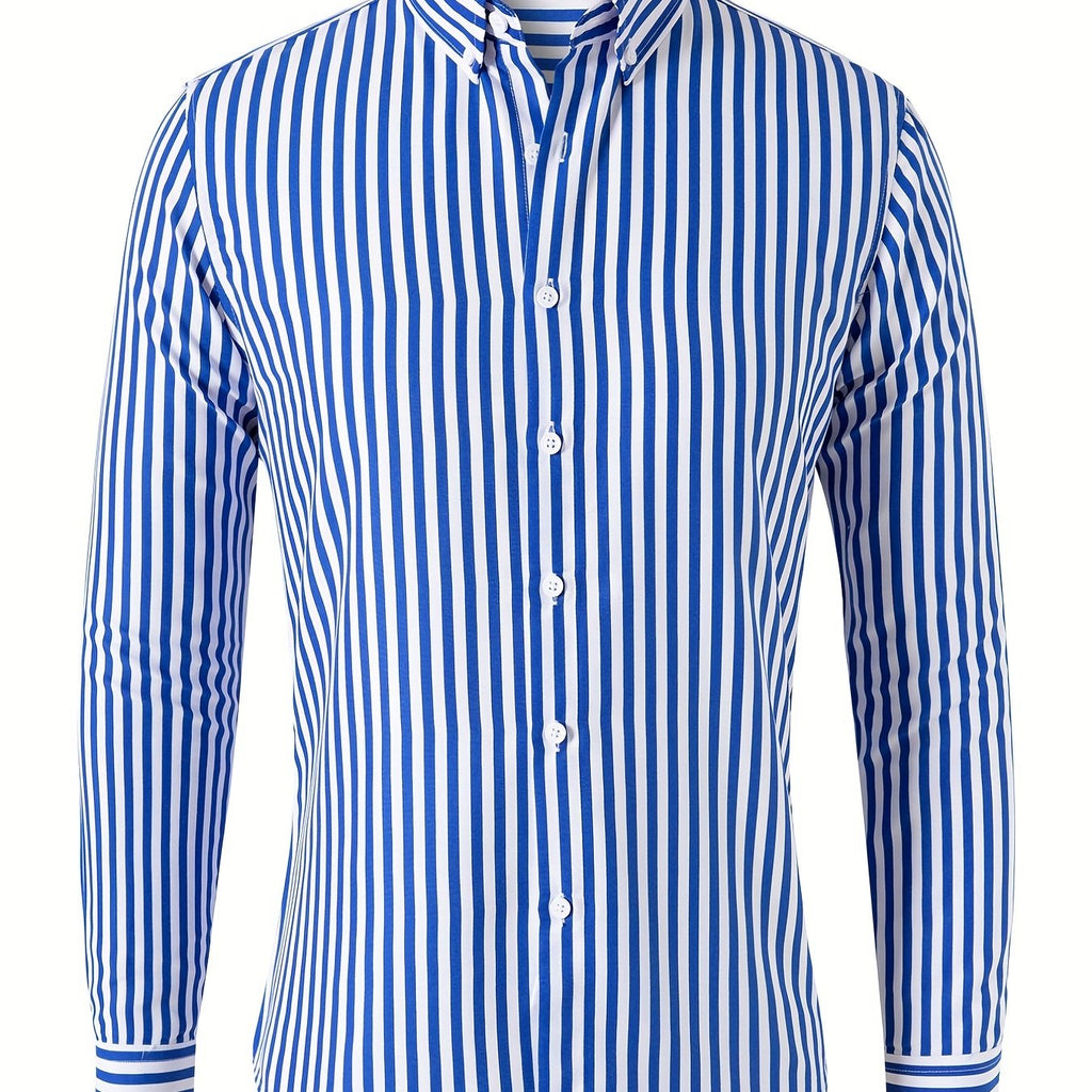 Trendy Stripe Print Men's Casual Button Up Long Sleeve Shirt, Men's Clothes For Spring Summer Autumn, Tops For Men