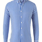 Trendy Stripe Print Men's Casual Button Up Long Sleeve Shirt, Men's Clothes For Spring Summer Autumn, Tops For Men