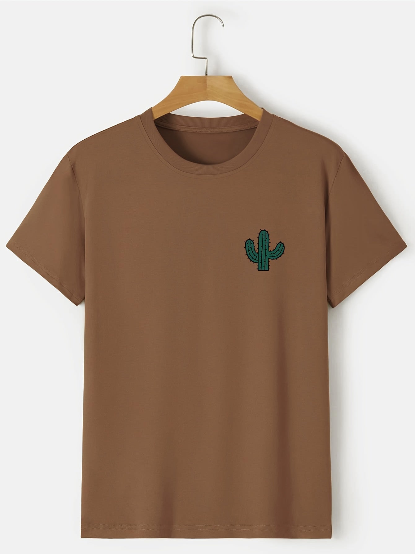 Plus Size Cactus Logo Graphic Print, Men's Crew Neck Short Sleeve T-shirts, Loose Shirts For Outdoor Activities, Men's Clothes For Spring And Summer