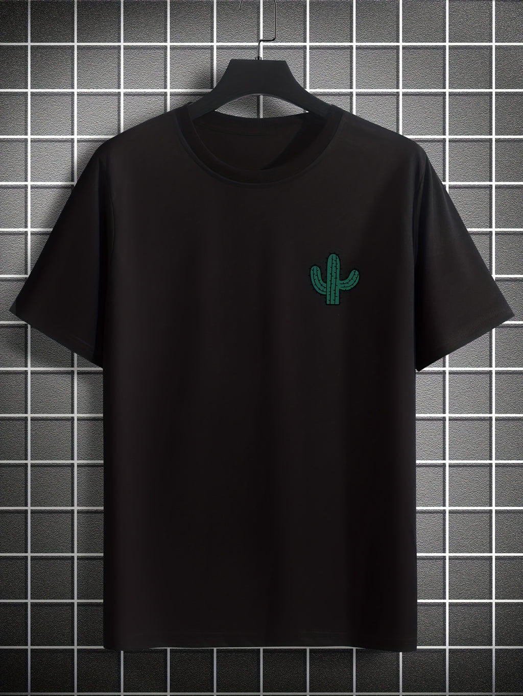 Plus Size Cactus Logo Graphic Print, Men's Crew Neck Short Sleeve T-shirts, Loose Shirts For Outdoor Activities, Men's Clothes For Spring And Summer