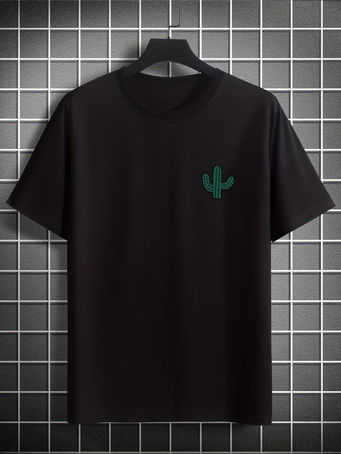 Plus Size Cactus Logo Graphic Print, Men's Crew Neck Short Sleeve T-shirts, Loose Shirts For Outdoor Activities, Men's Clothes For Spring And Summer