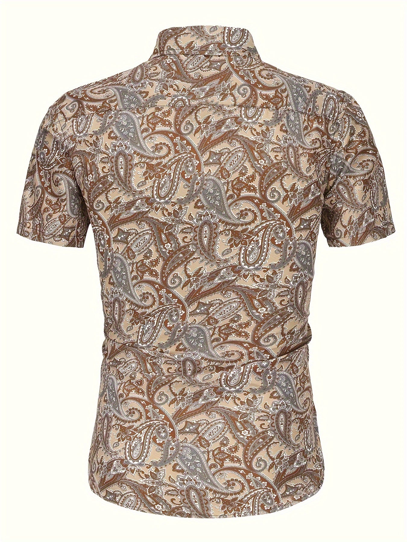 Men's Vacation Style Paisley Pattern Shirt, Casual Button Front Short Sleeve Top, Men's Clothes