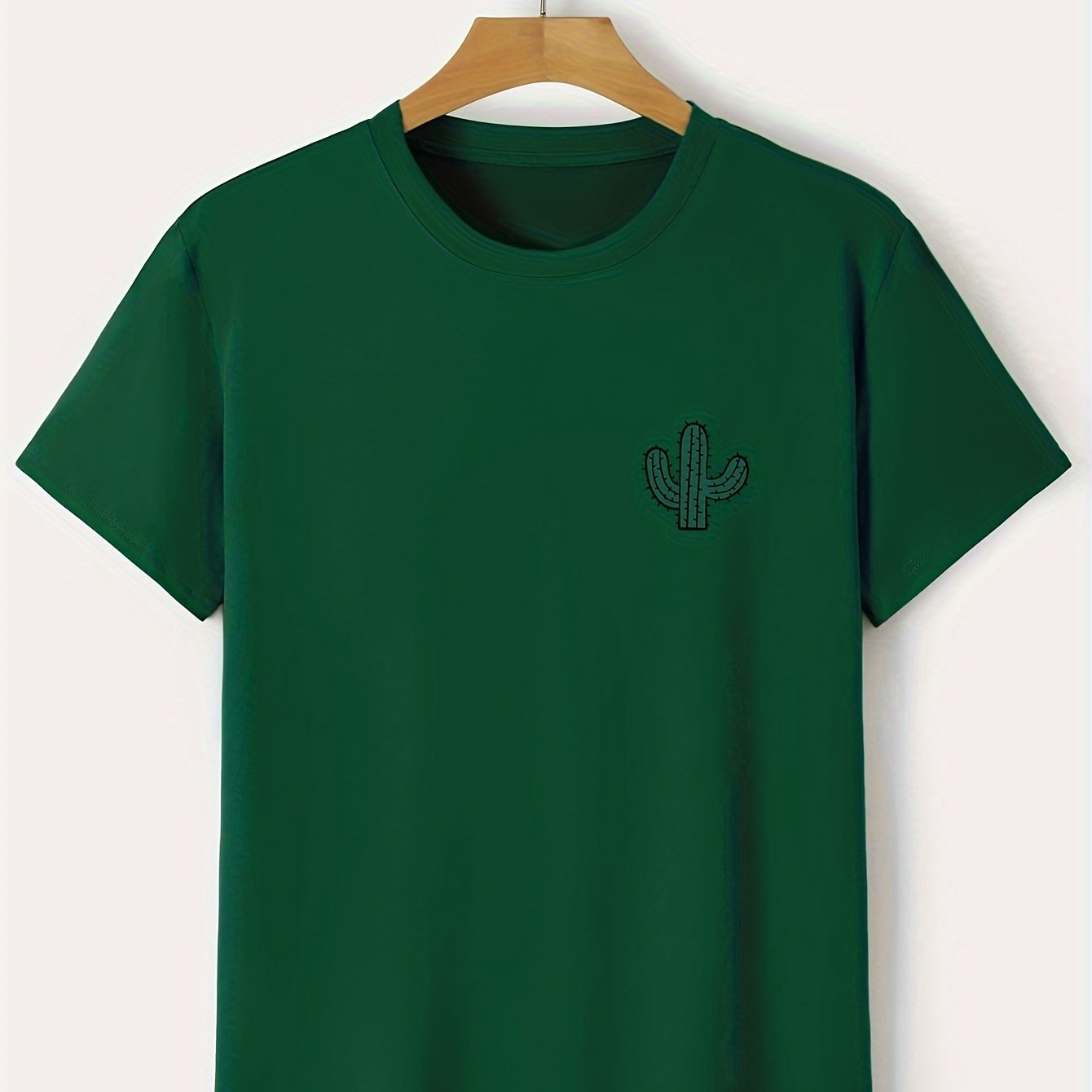 Plus Size Cactus Logo Graphic Print, Men's Crew Neck Short Sleeve T-shirts, Loose Shirts For Outdoor Activities, Men's Clothes For Spring And Summer