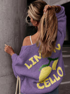 Women'S Lemon Print V-Neck Cardigan - Casual Elegant Fall Winter Sweater with Color Block Design, Soft Warm Pullover for Casual Attire, Versatile Layering Piece, Cozy Clothing | Vneck Sweater | Construction, Sweater Cardigan,