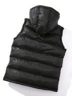 Men'S Plus Size Black Thick Hooded Casual Puffer Vest, Classic Zip Up Sleeveless Padded Outerwear For Winter Men'S Clothes Winter