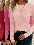 3pcs Women'S Waffle Texture Long Sleeve Crew Neck T-Shirts - Soft, Cozy Fall/Winter Tops in Beige, White & Light Gray, Casual & Stylish for Casual Attire, Casual Wear Tops | Crew Neck Tshirt | Construction, Ladies T Shirts, B