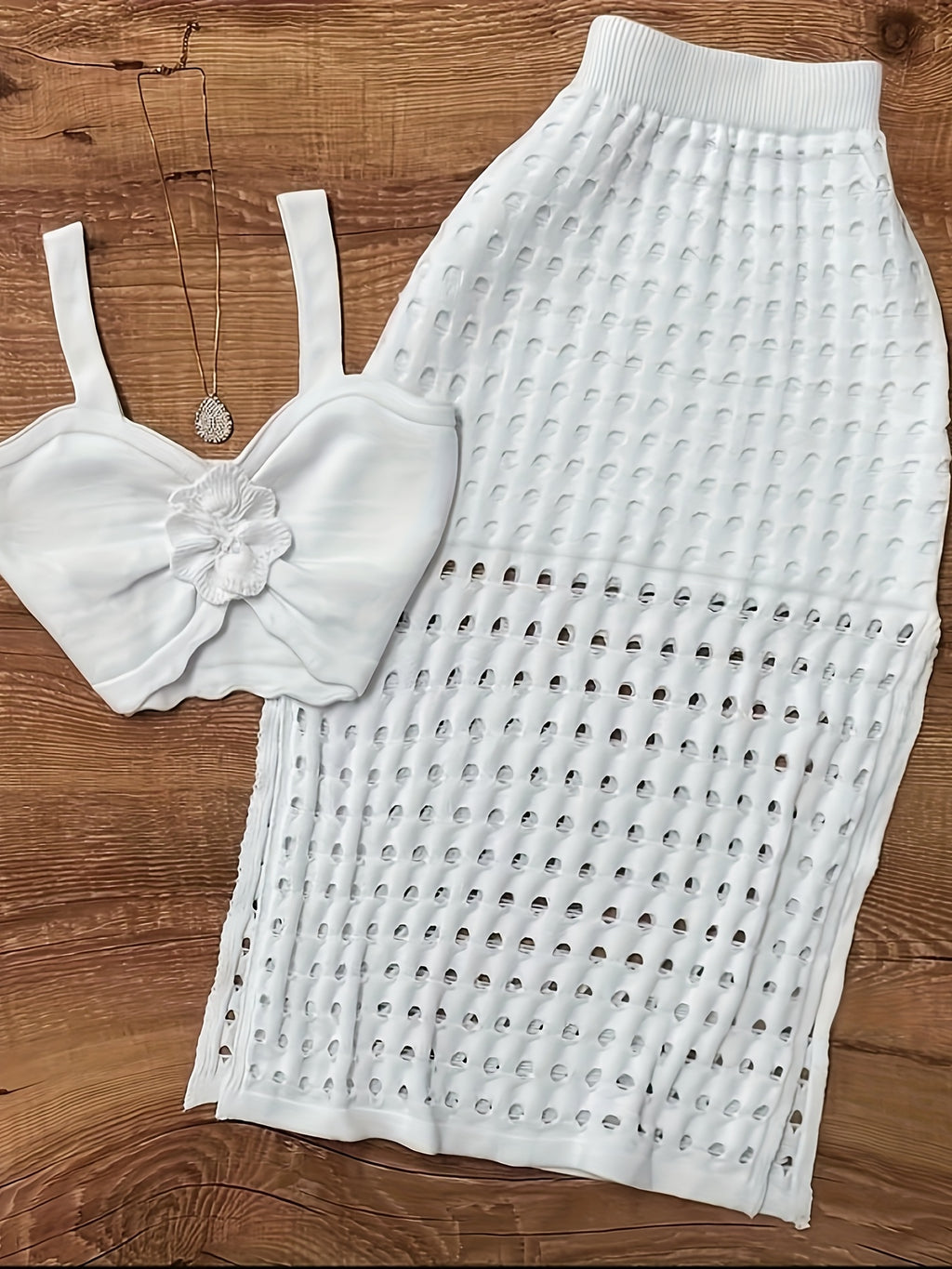 Fashionable Cut-out Skirt + Camisole Crop Top Women's Set, Popular Soft Women's Two-piece Skirt, Daily Elegant Casual Commuting Warm Autumn And Winter Clothing, Women's Clothes Made Of High-quality Fabric