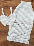 Fashionable Cut-out Skirt + Camisole Crop Top Women's Set, Popular Soft Women's Two-piece Skirt, Daily Elegant Casual Commuting Warm Autumn And Winter Clothing, Women's Clothes Made Of High-quality Fabric