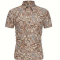 Men's Vacation Style Paisley Pattern Shirt, Casual Button Front Short Sleeve Top, Men's Clothes