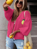 Women'S Lemon Print V-Neck Cardigan - Casual Elegant Fall Winter Sweater with Color Block Design, Soft Warm Pullover for Casual Attire, Versatile Layering Piece, Cozy Clothing | Vneck Sweater | Construction, Sweater Cardigan,