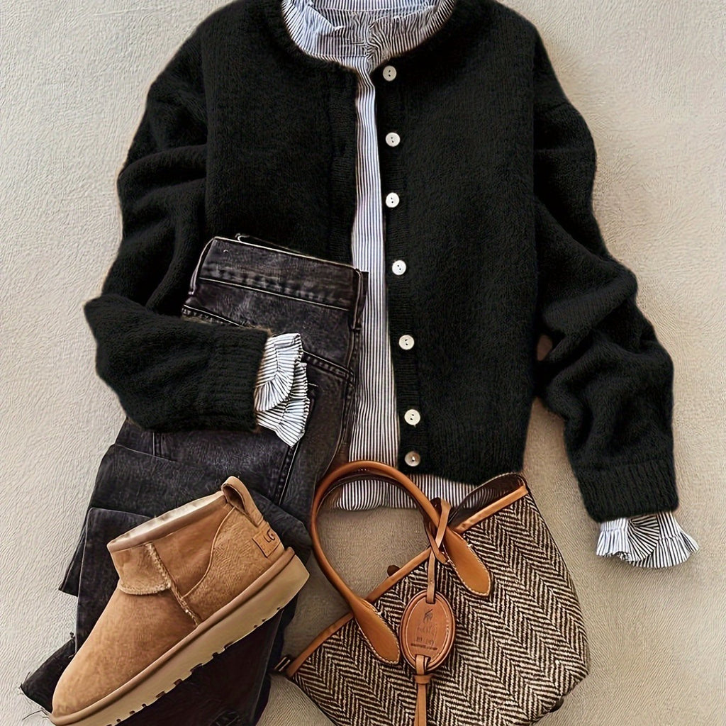 Premium Wool button cardigan long sleeve sweater fashion Women's top popular Wool soft long sleeve beautiful excellent ladies Wool leisure commuting warm elegant material construction Women's clothes( of tops only)