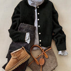 Premium Wool button cardigan long sleeve sweater fashion Women's top popular Wool soft long sleeve beautiful excellent ladies Wool leisure commuting warm elegant material construction Women's clothes( of tops only)