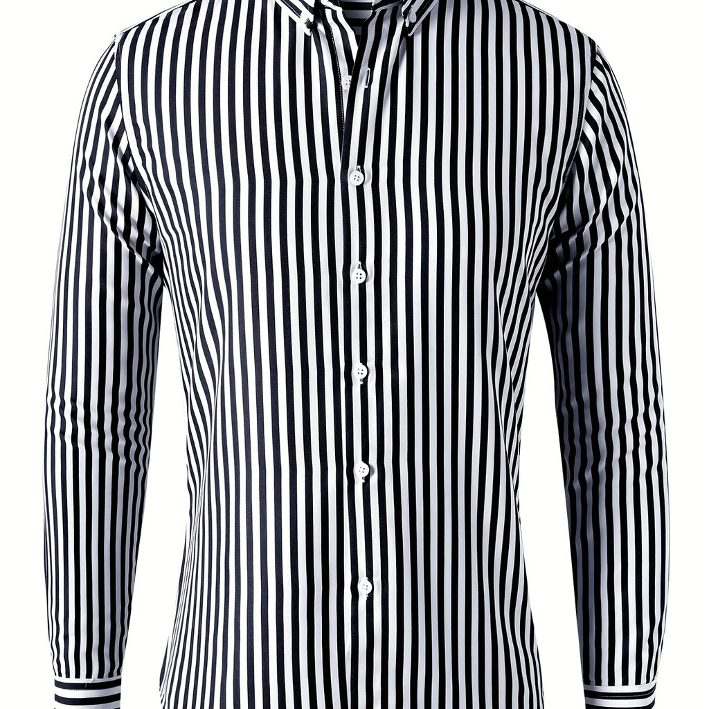 Trendy Stripe Print Men's Casual Button Up Long Sleeve Shirt, Men's Clothes For Spring Summer Autumn, Tops For Men