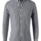 Trendy Stripe Print Men's Casual Button Up Long Sleeve Shirt, Men's Clothes For Spring Summer Autumn, Tops For Men