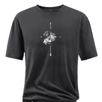 Plus Size Compass And Mountain Graphic Print, Men's Crew Neck Short Sleeve T-shirts, Loose Shirts For Outdoor Activities, Men's Clothes