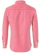 Trendy Stripe Print Men's Casual Button Up Long Sleeve Shirt, Men's Clothes For Spring Summer Autumn, Tops For Men