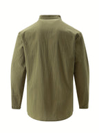 Retro Style Men's Casual Solid Long Sleeve Shirt, Men's Clothes For Spring Summer Autumn, Tops For Men