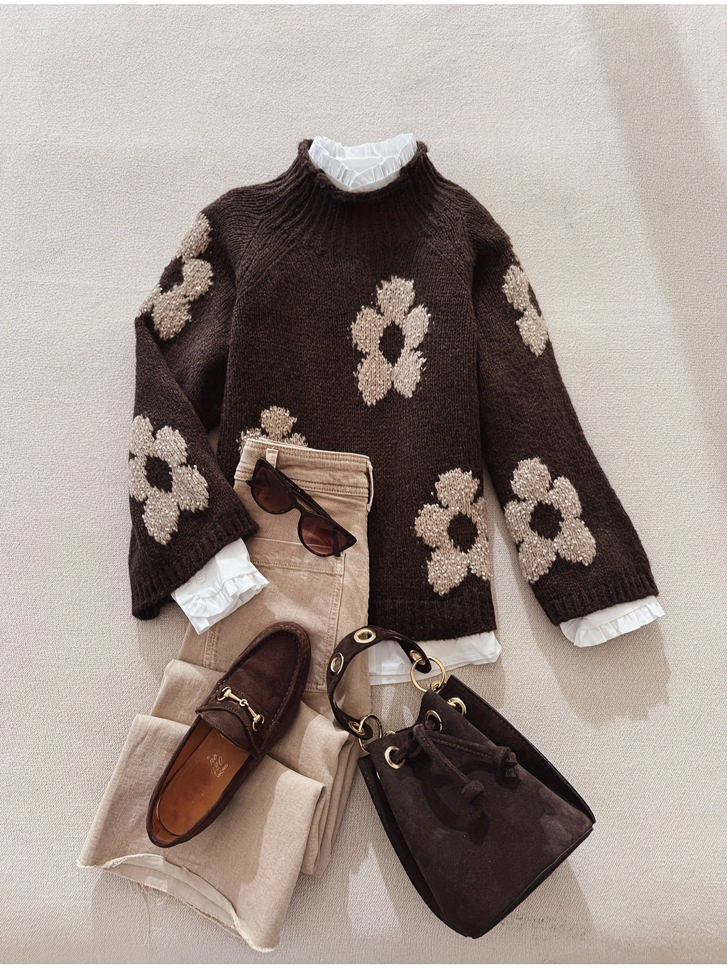 Fashion Flower Pattern Pullover Long Sleeve Sweater Women's Tops Hot Soft Long Sleeve Beautiful Ladies Sweater Everyday Elegant Casual Commuting Premium Warm Material Construction Women's Clothes( of tops only)