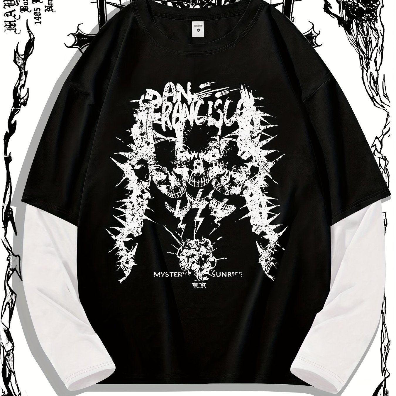 Dark Skull Print Trendy Men's T-shirt, Crew Neck Short Sleeve Tops, Graphic Tee Men's Clothes Summer, Men's Outfits