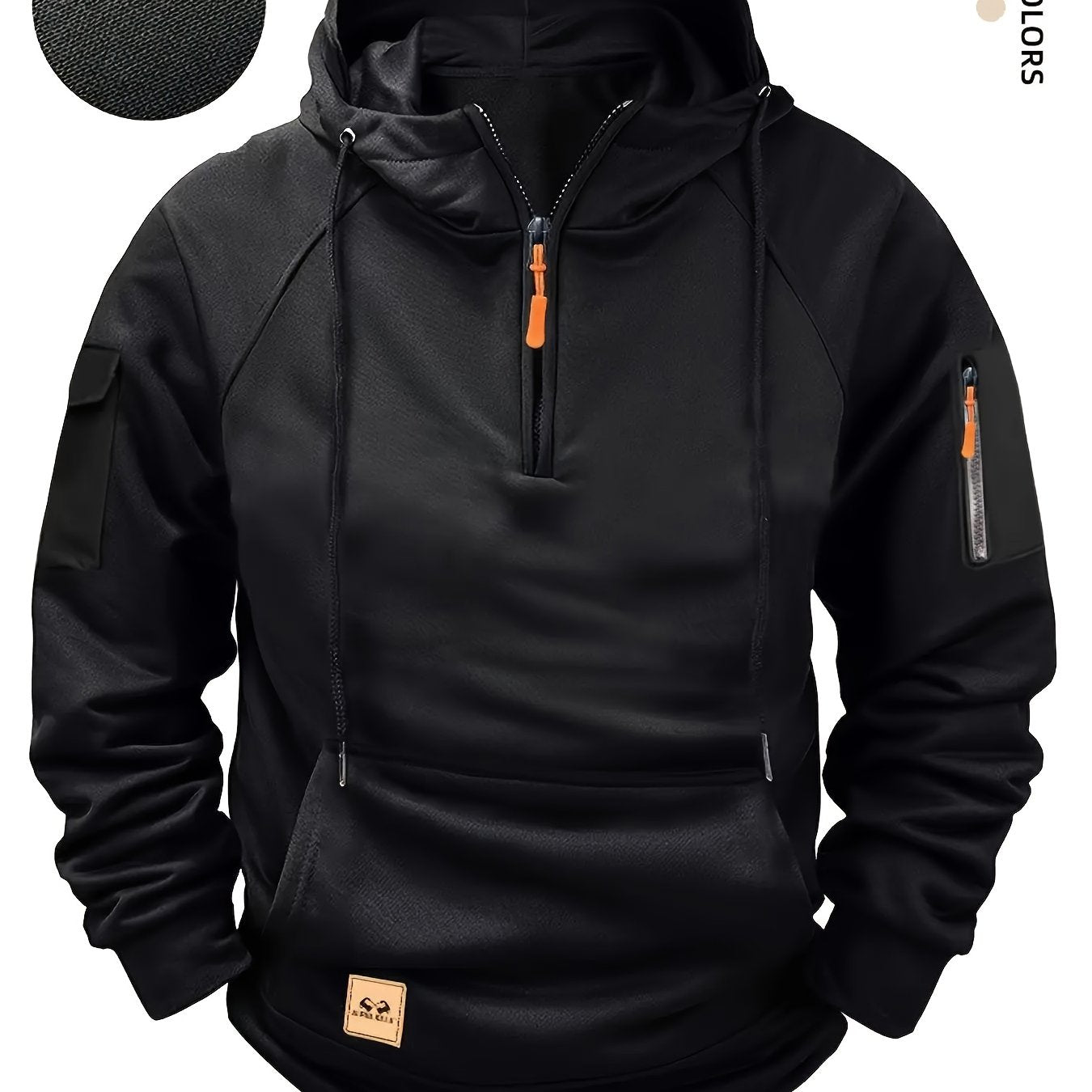 Men'S Regular Fit Patched Pocket Drawstring Hoodie, Casual Long Sleeve Raglan Sleeve Hooded Sweatshirt For Fall & Winter, Men'S Clothes For Daily Wear