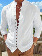 Retro Style Men's Casual Solid Long Sleeve Shirt, Men's Clothes For Spring Summer Autumn, Tops For Men