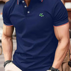 Green Crocodile Graphic Print Men's Casual V-neck T-shirt Short Sleeve Summer Men's Clothes Comfortable Breathable Regular Fit Golf Polo Shirt Button Down