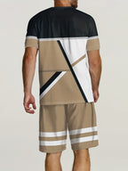 2pcs Geometric Pattern Print Casual co ord set For Men, Stylish T-shirt & Elastic Waist Shorts, Men's Clothes