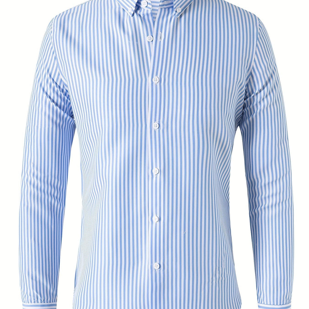 Trendy Stripe Print Men's Casual Button Up Long Sleeve Shirt, Men's Clothes For Spring Summer Autumn, Tops For Men